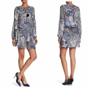 PARKER Argentella Smocked Waist Paisley Blue White Mini Dress Size Small